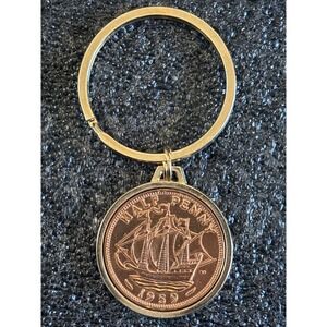 1959 Half Penny Coin Keychain England Great Britain Nautical Maritime‎ Gift